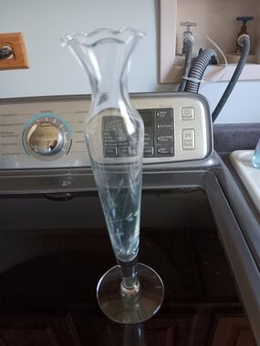 Unk Clear Glass Etched Bud Vase